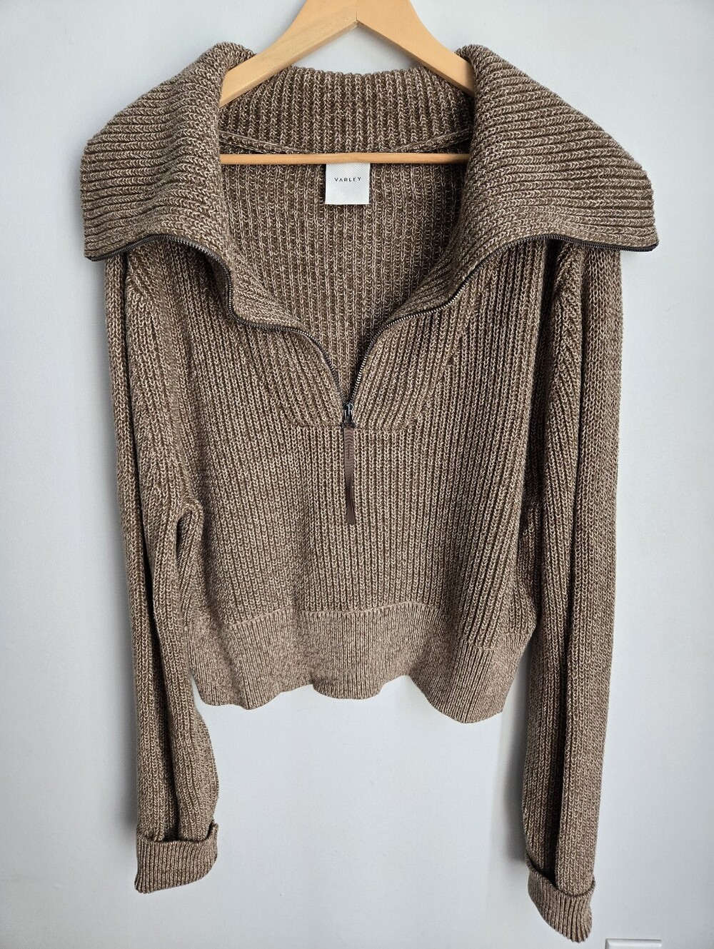 VARLEY Mentone Cotton Knit Ribbed Half-Zip Funnel Sweater